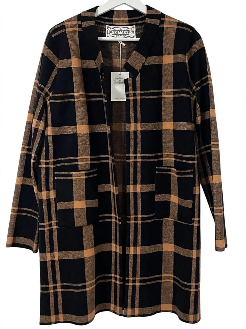 Pink Martini Collection NWT Large L Bia Boro Plaid Open Cardigan Jacket Black Ca